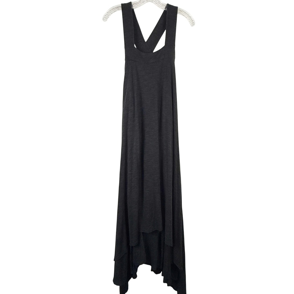 Free People FP Beach Black Handkerchief Hem Maxi Dress Criss Cross Back Small